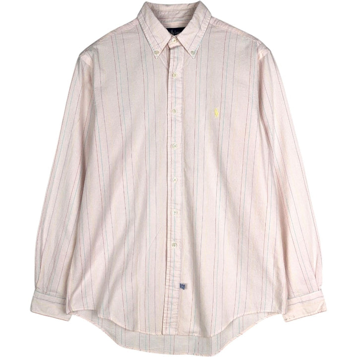 Ralph Lauren long sleeve button down striped shirt, men's size L cotton pink type Vintage Second Hand