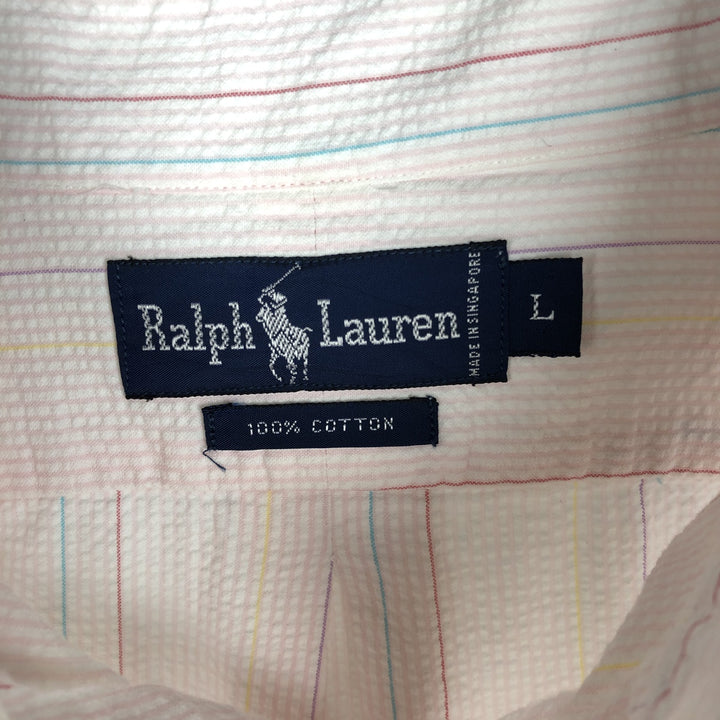 Ralph Lauren long sleeve button down striped shirt, men's size L cotton pink type Vintage Second Hand