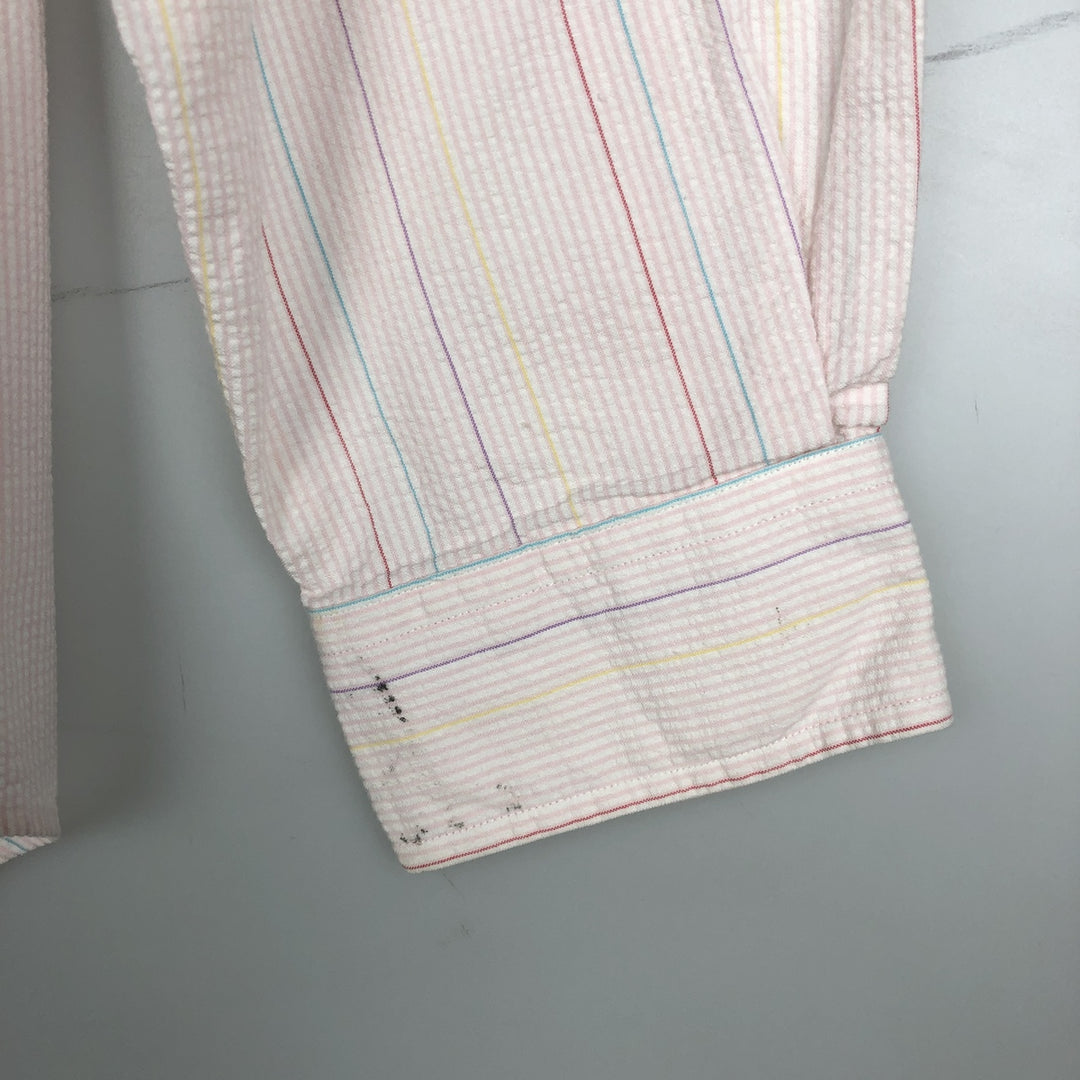 Ralph Lauren long sleeve button down striped shirt, men's size L cotton pink type Vintage Second Hand