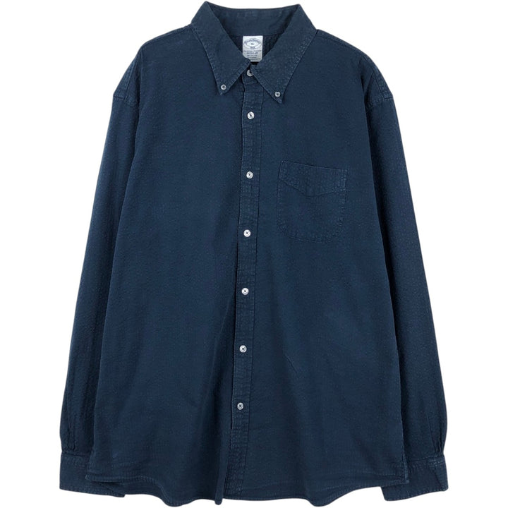 Brooks Brothers 1818 Regular Seersucker Long-Sleeve Button-Down Shirt (Men's Size XL) cotton navy blue type Vintage Second Hand