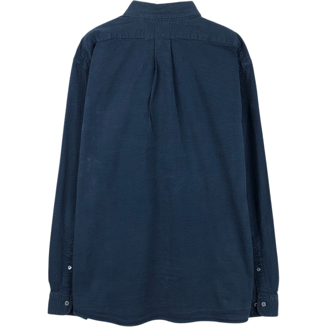Brooks Brothers 1818 Regular Seersucker Long-Sleeve Button-Down Shirt (Men's Size XL) cotton navy blue type Vintage Second Hand