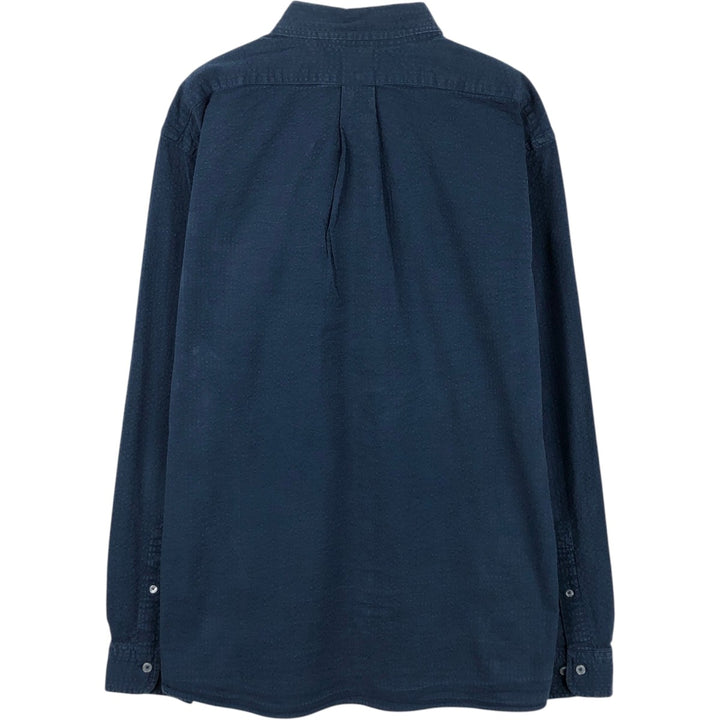 Brooks Brothers 1818 Regular Seersucker Long-Sleeve Button-Down Shirt (Men's Size XL) cotton navy blue type Vintage Second Hand