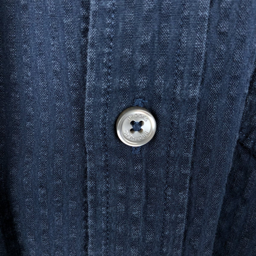Brooks Brothers 1818 Regular Seersucker Long-Sleeve Button-Down Shirt (Men's Size XL) cotton navy blue type Vintage Second Hand