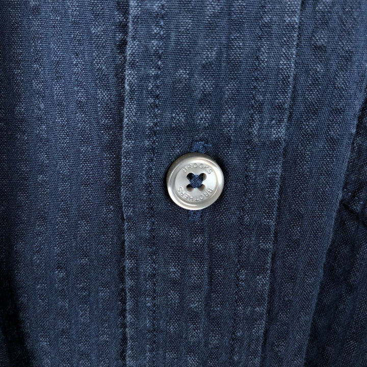 Brooks Brothers 1818 Regular Seersucker Long-Sleeve Button-Down Shirt (Men's Size XL) cotton navy blue type Vintage Second Hand