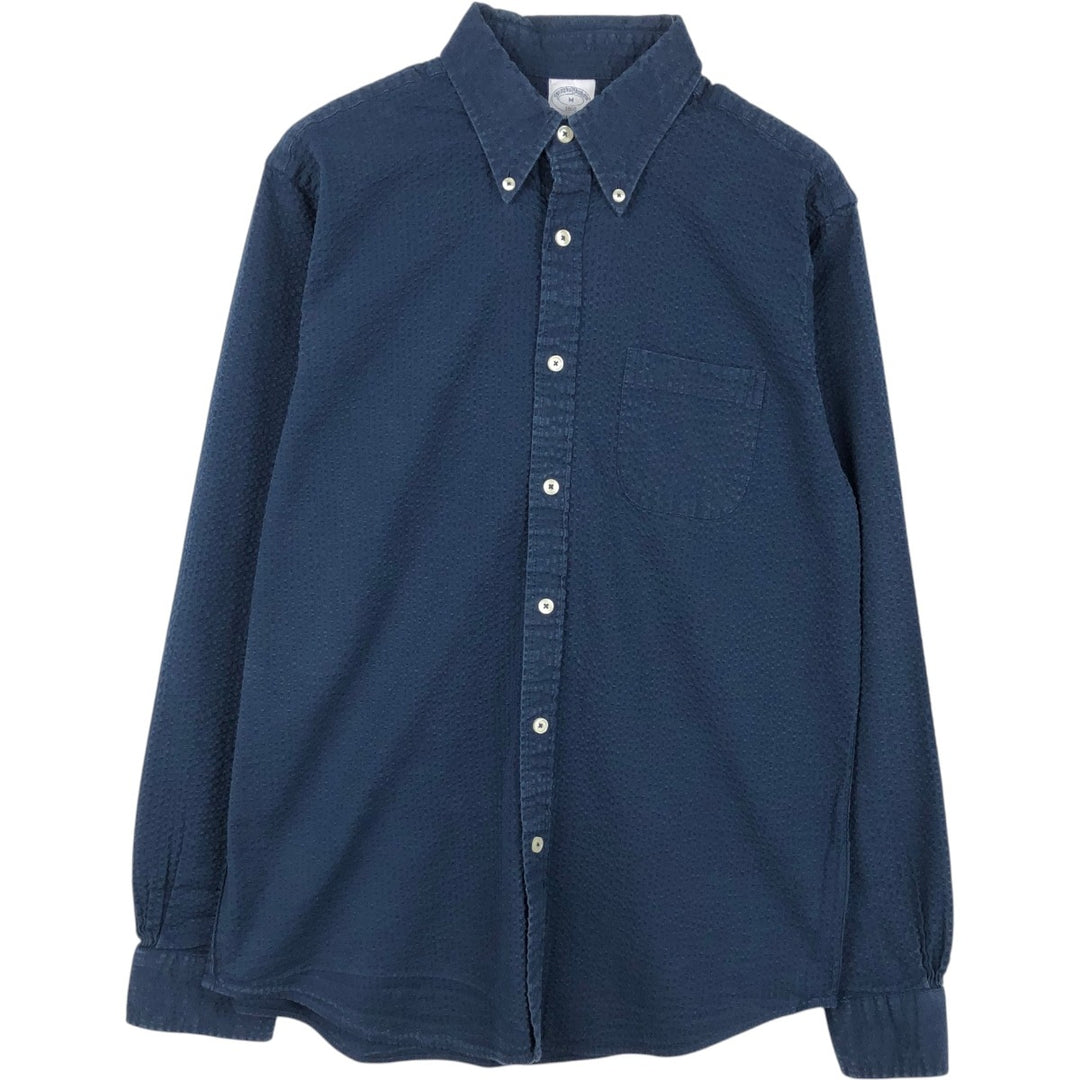 Brooks Brothers 1818 REGENT FIT Seersucker Long-Sleeve Button-Down Shirt (Men's Size M) cotton navy blue type Vintage Second Hand