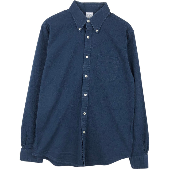 Brooks Brothers 1818 REGENT FIT Seersucker Long-Sleeve Button-Down Shirt (Men's Size M) cotton navy blue type Vintage Second Hand