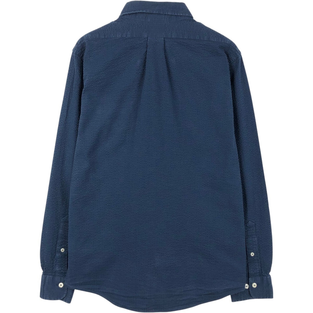 Brooks Brothers 1818 REGENT FIT Seersucker Long-Sleeve Button-Down Shirt (Men's Size M) cotton navy blue type Vintage Second Hand