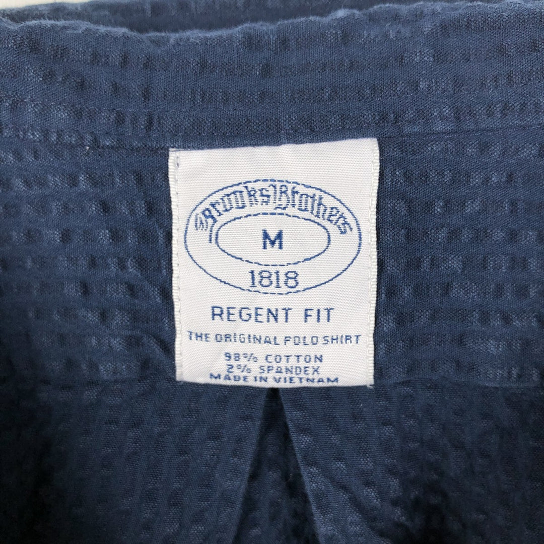 Brooks Brothers 1818 REGENT FIT Seersucker Long-Sleeve Button-Down Shirt (Men's Size M) cotton navy blue type Vintage Second Hand
