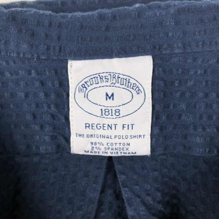 Brooks Brothers 1818 REGENT FIT Seersucker Long-Sleeve Button-Down Shirt (Men's Size M) cotton navy blue type Vintage Second Hand