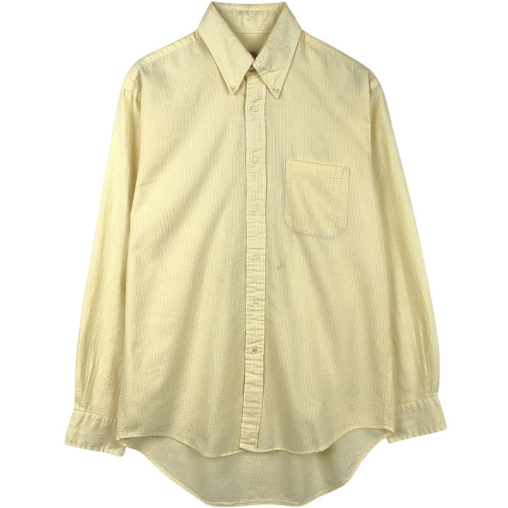 Brooks Brothers Est.1818 Seersucker Long-Sleeve Button-Down Striped Shirt, Men's Size M (approx.) cotton lemon yellow Vintage Second Hand