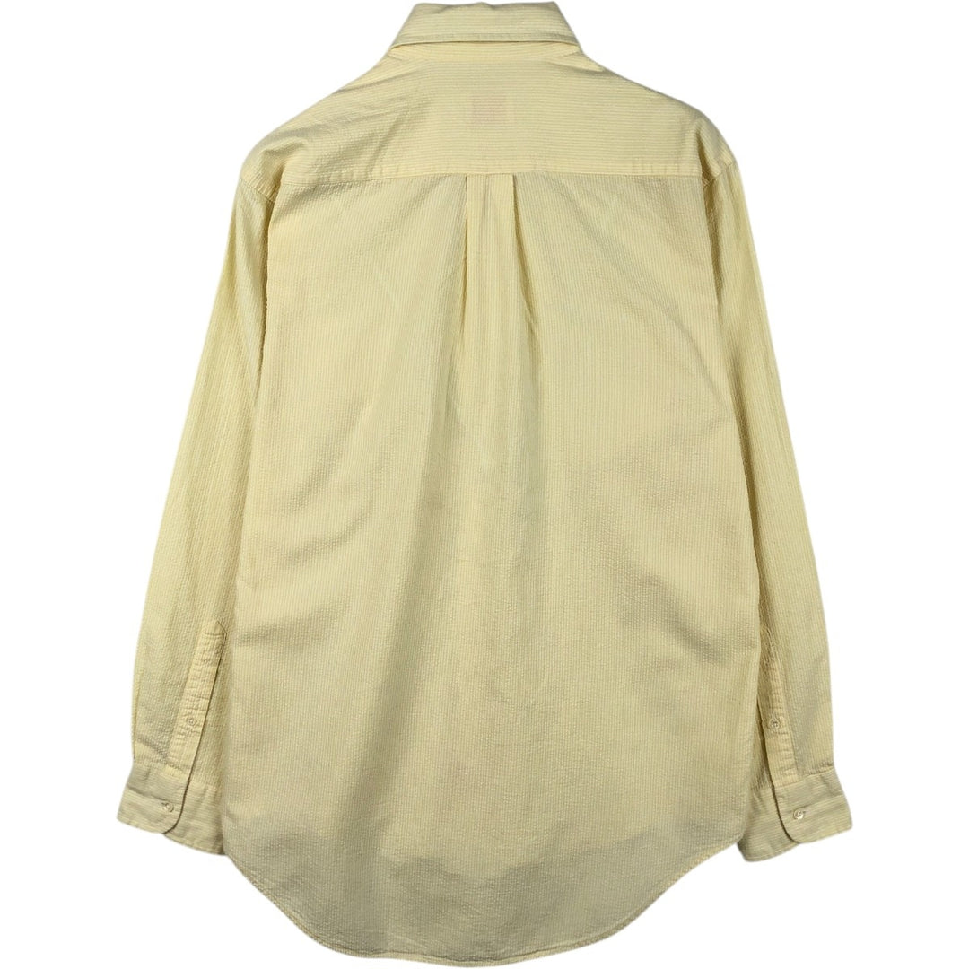Brooks Brothers Est.1818 Seersucker Long-Sleeve Button-Down Striped Shirt, Men's Size M (approx.) cotton lemon yellow Vintage Second Hand
