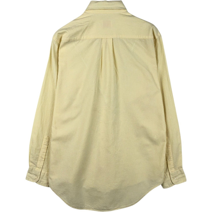 Brooks Brothers Est.1818 Seersucker Long-Sleeve Button-Down Striped Shirt, Men's Size M (approx.) cotton lemon yellow Vintage Second Hand