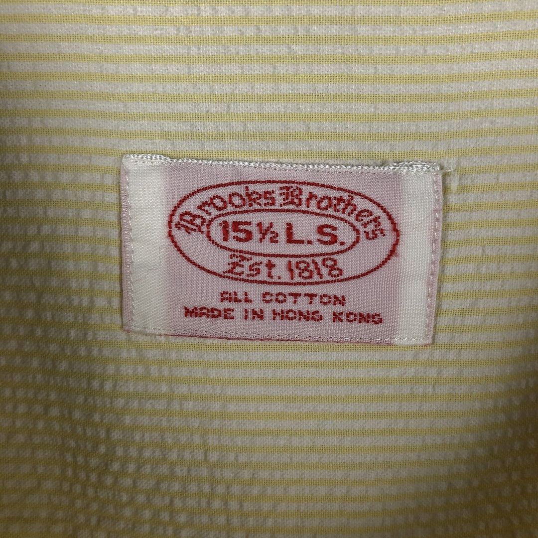 Brooks Brothers Est.1818 Seersucker Long-Sleeve Button-Down Striped Shirt, Men's Size M (approx.) cotton lemon yellow Vintage Second Hand