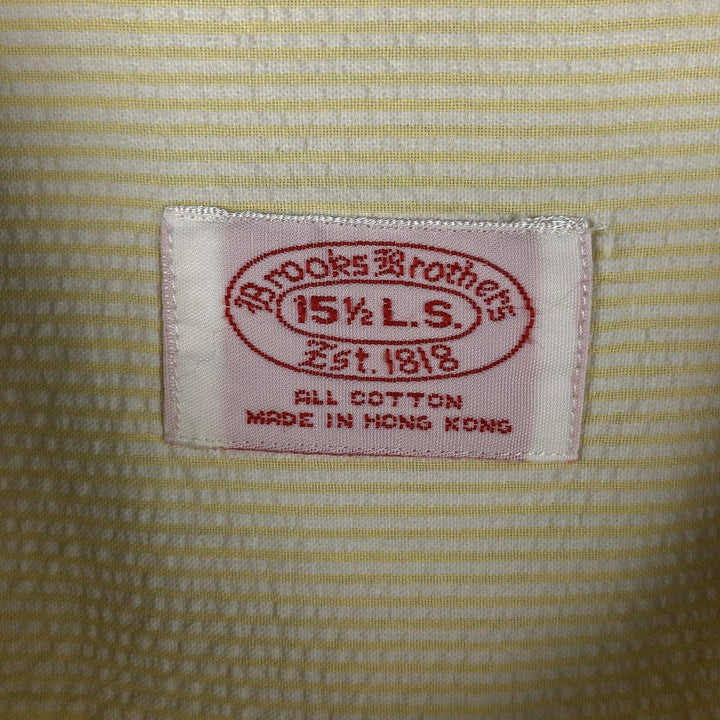 Brooks Brothers Est.1818 Seersucker Long-Sleeve Button-Down Striped Shirt, Men's Size M (approx.) cotton lemon yellow Vintage Second Hand