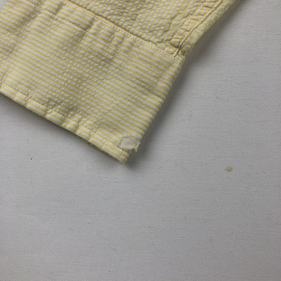 Brooks Brothers Est.1818 Seersucker Long-Sleeve Button-Down Striped Shirt, Men's Size M (approx.) cotton lemon yellow Vintage Second Hand