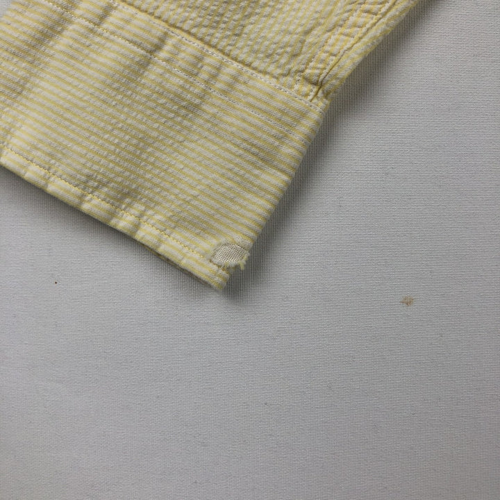 Brooks Brothers Est.1818 Seersucker Long-Sleeve Button-Down Striped Shirt, Men's Size M (approx.) cotton lemon yellow Vintage Second Hand