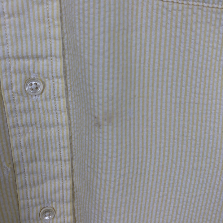 Brooks Brothers Est.1818 Seersucker Long-Sleeve Button-Down Striped Shirt, Men's Size M (approx.) cotton lemon yellow Vintage Second Hand