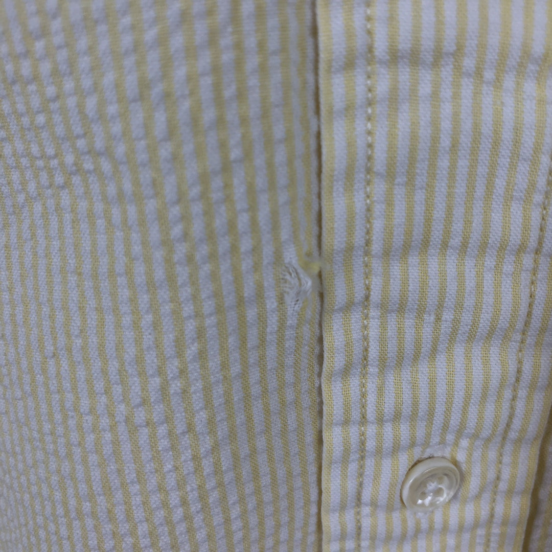 Brooks Brothers Est.1818 Seersucker Long-Sleeve Button-Down Striped Shirt, Men's Size M (approx.) cotton lemon yellow Vintage Second Hand
