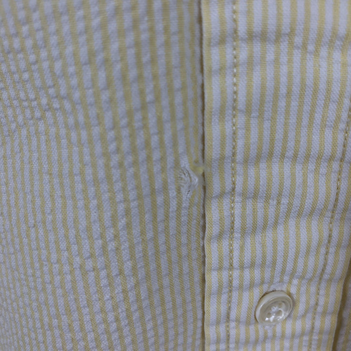 Brooks Brothers Est.1818 Seersucker Long-Sleeve Button-Down Striped Shirt, Men's Size M (approx.) cotton lemon yellow Vintage Second Hand