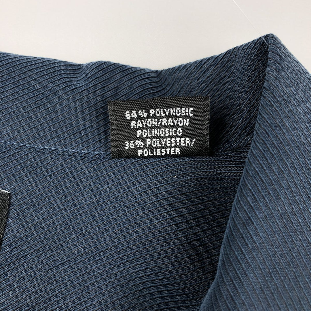 Haggar Long-Sleeve Open Collar Shirt, Men's Size L (Equivalent), Boxy Shirt Rayon navy blue type Vintage Second Hand