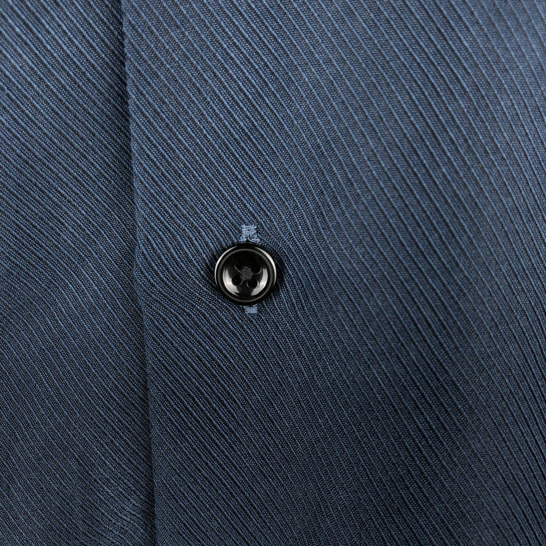 Haggar Long-Sleeve Open Collar Shirt, Men's Size L (Equivalent), Boxy Shirt Rayon navy blue type Vintage Second Hand