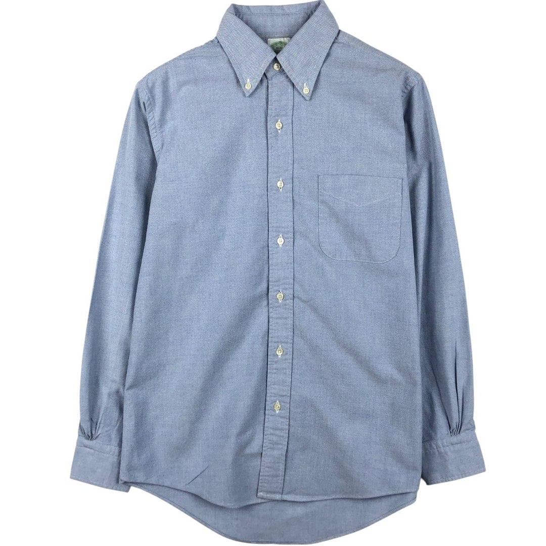 80s-90'S Brooks Brothers Est.1818 Makers and Merchants Plain Long-Sleeve Button-Down Shirt, Made in USA, Men's Size M (approx.) Supima Cotton Blue type light blue Vintage Second Hand