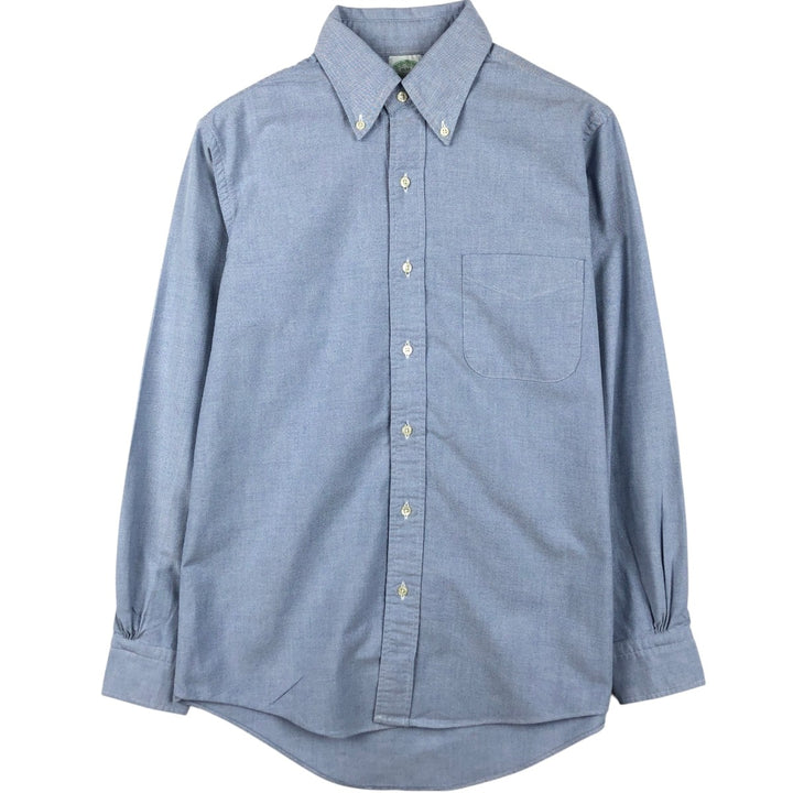 80s-90'S Brooks Brothers Est.1818 Makers and Merchants Plain Long-Sleeve Button-Down Shirt, Made in USA, Men's Size M (approx.) Supima Cotton Blue type light blue Vintage Second Hand