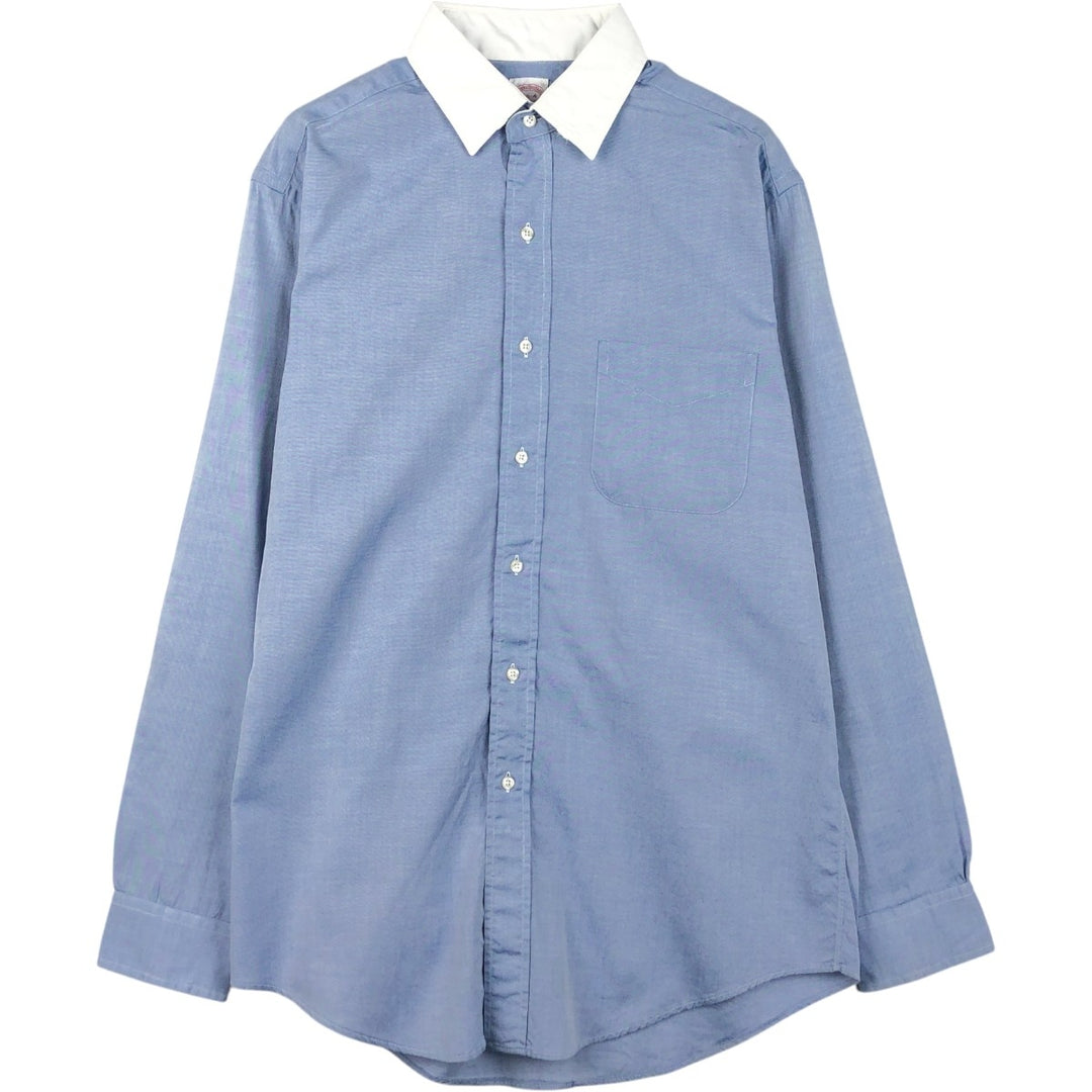 Vintage 80s-90'S Brooks Brothers MAKERS long-sleeved cotton clerical shirt, made in the USA, size M, men's. cotton blue type Vintage Second Hand