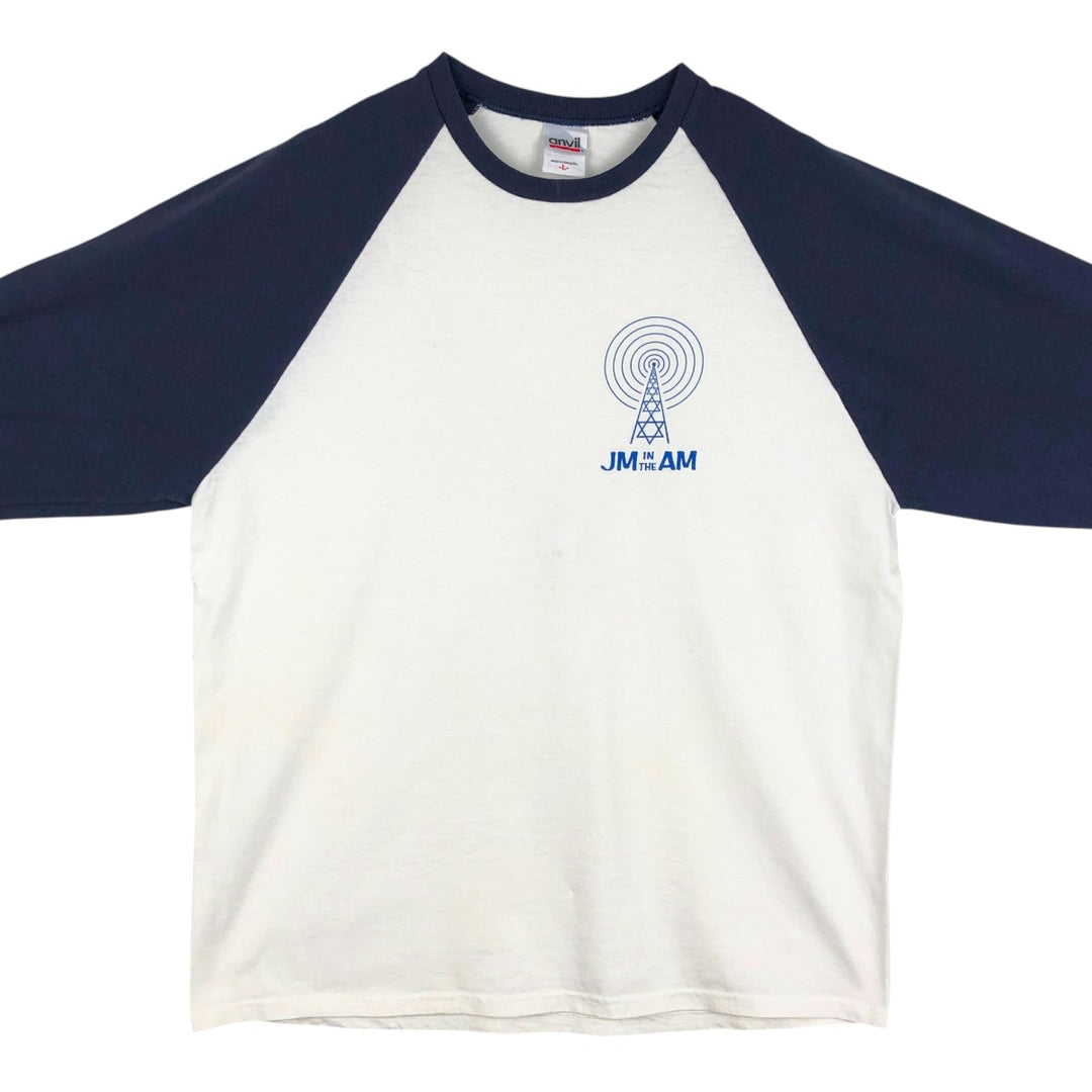 Anvil JM IN THE AM 3/4 Sleeve Raglan T-Shirt, Men's Size L cotton navy blue type Vintage Second Hand
