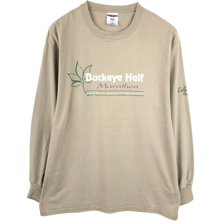 90'S Jerzees Long-Sleeve T-Shirt, Made in USA, Men's XL (approx.), Vintage cotton Beige type Vintage Second Hand