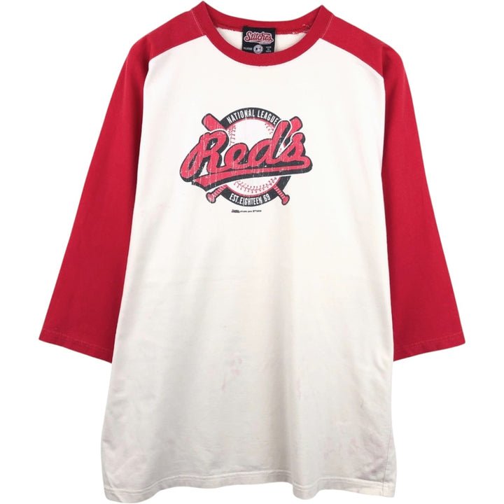 2000'S Stitches MLB Cincinnati Reds 3/4 Sleeve Raglan T-Shirt, Men's Size XL cotton ivory Vintage Second Hand