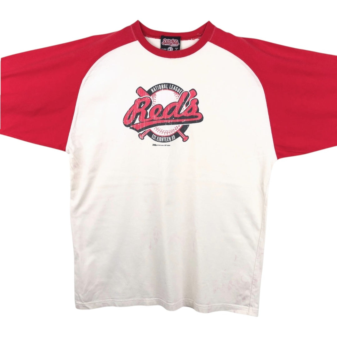 2000'S Stitches MLB Cincinnati Reds 3/4 Sleeve Raglan T-Shirt, Men's Size XL cotton ivory Vintage Second Hand