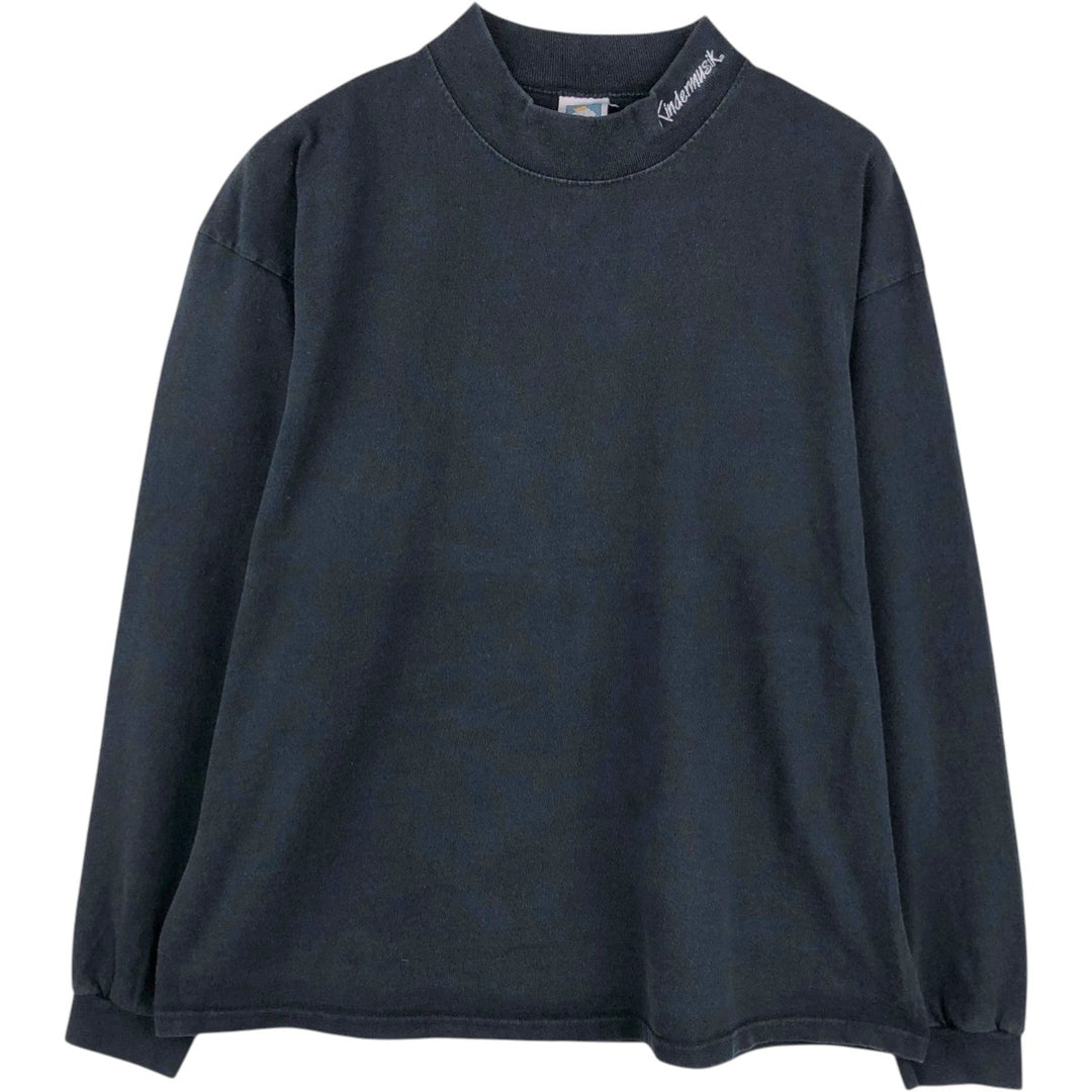 90'S Cotton Deluxe Kindermusik Mock Neck Long-Sleeve T-Shirt, Made in USA, Men's Size XL (Equivalent), Vintage cotton black type Vintage Second Hand