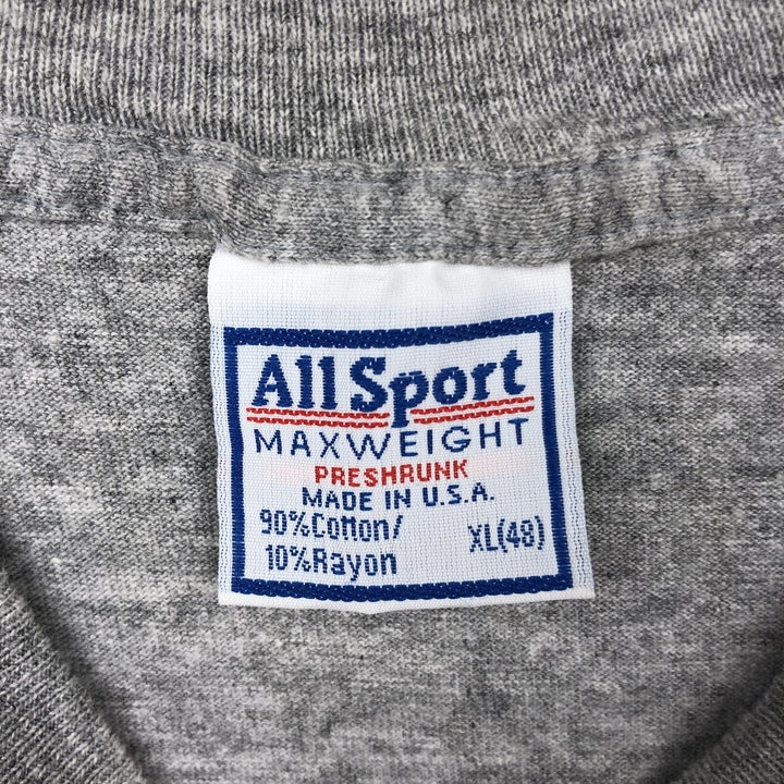 2000'S All Sport MAXWEIGHT College Long-Sleeve T-Shirt, Made in USA, Men's XL equivalent. cotton gray type Vintage Second Hand