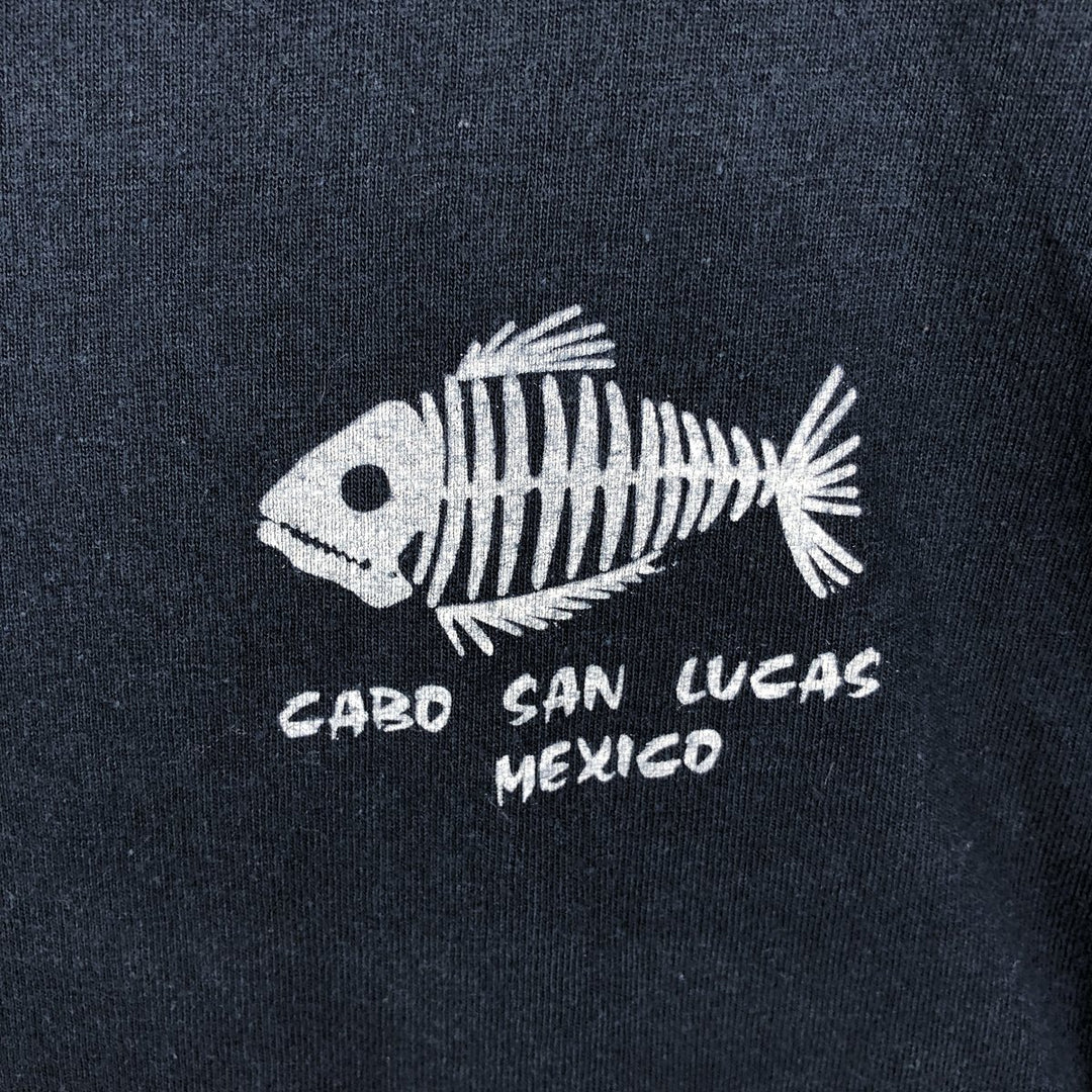 YAZBEK Fish Pattern Long-Sleeve T-Shirt (Men's Size L) cotton navy blue type Vintage Second Hand