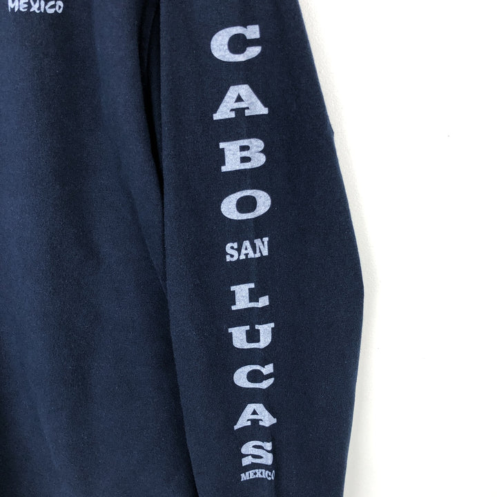 YAZBEK Fish Pattern Long-Sleeve T-Shirt (Men's Size L) cotton navy blue type Vintage Second Hand