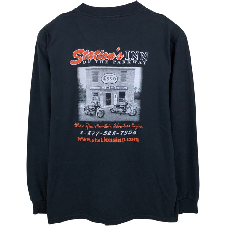 2000'S Jerzees Motorcycle Long-Sleeve T-Shirt (Men's Size L) cotton black type Vintage Second Hand