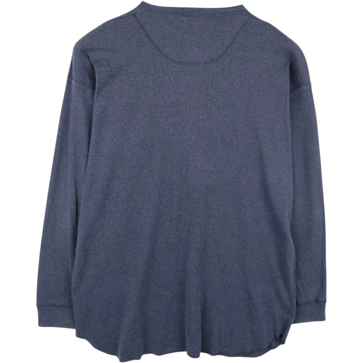 St. John's Bay Long-Sleeve T-Shirt, Henley Neck, Made in USA, Men's Size XL (approx.) cotton navy blue type Vintage Second Hand