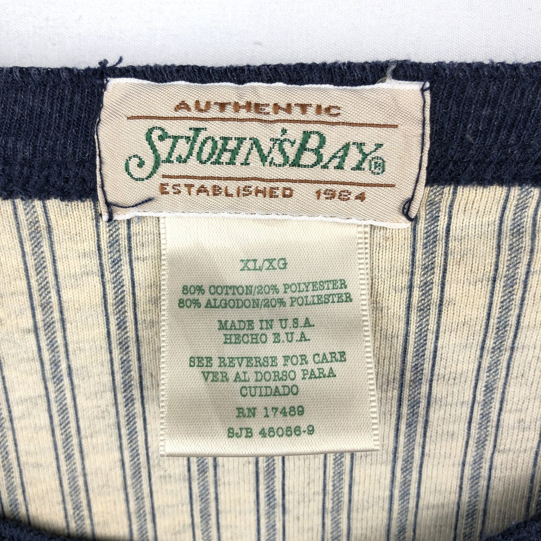 St. John's Bay Long-Sleeve T-Shirt, Henley Neck, Made in USA, Men's Size XL (approx.) cotton navy blue type Vintage Second Hand