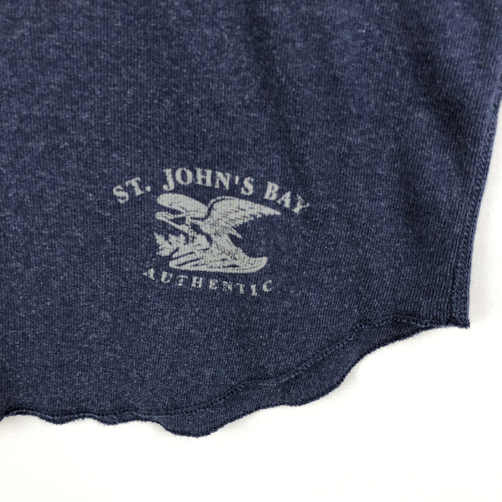 St. John's Bay Long-Sleeve T-Shirt, Henley Neck, Made in USA, Men's Size XL (approx.) cotton navy blue type Vintage Second Hand