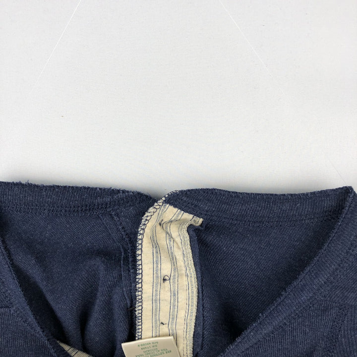 St. John's Bay Long-Sleeve T-Shirt, Henley Neck, Made in USA, Men's Size XL (approx.) cotton navy blue type Vintage Second Hand