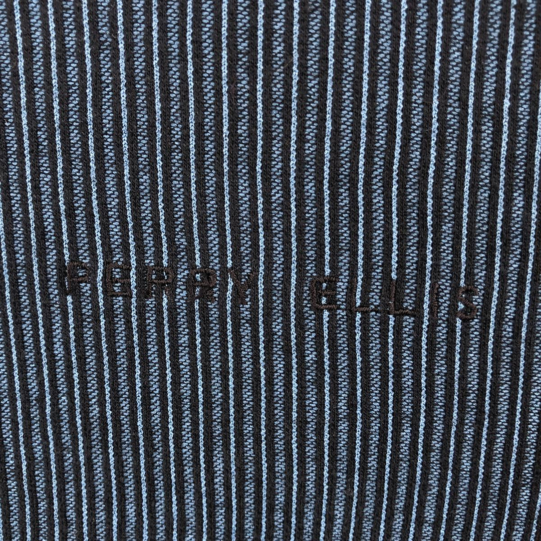 PERRY ELLIS Stripe Pattern Long-Sleeve T-Shirt (Men's Size L equivalent) - Henley Neck cotton black type Vintage Second Hand