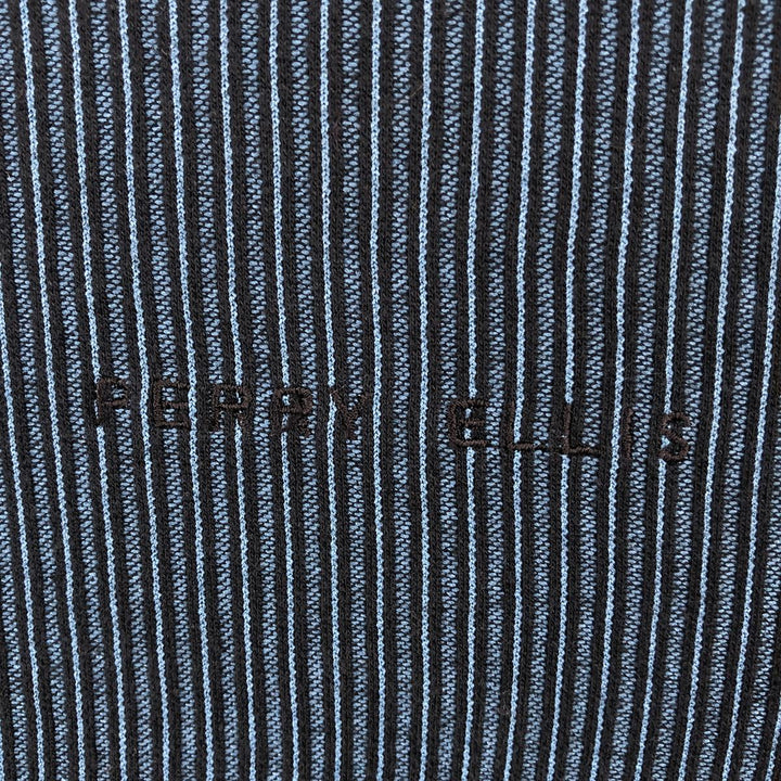 PERRY ELLIS Stripe Pattern Long-Sleeve T-Shirt (Men's Size L equivalent) - Henley Neck cotton black type Vintage Second Hand
