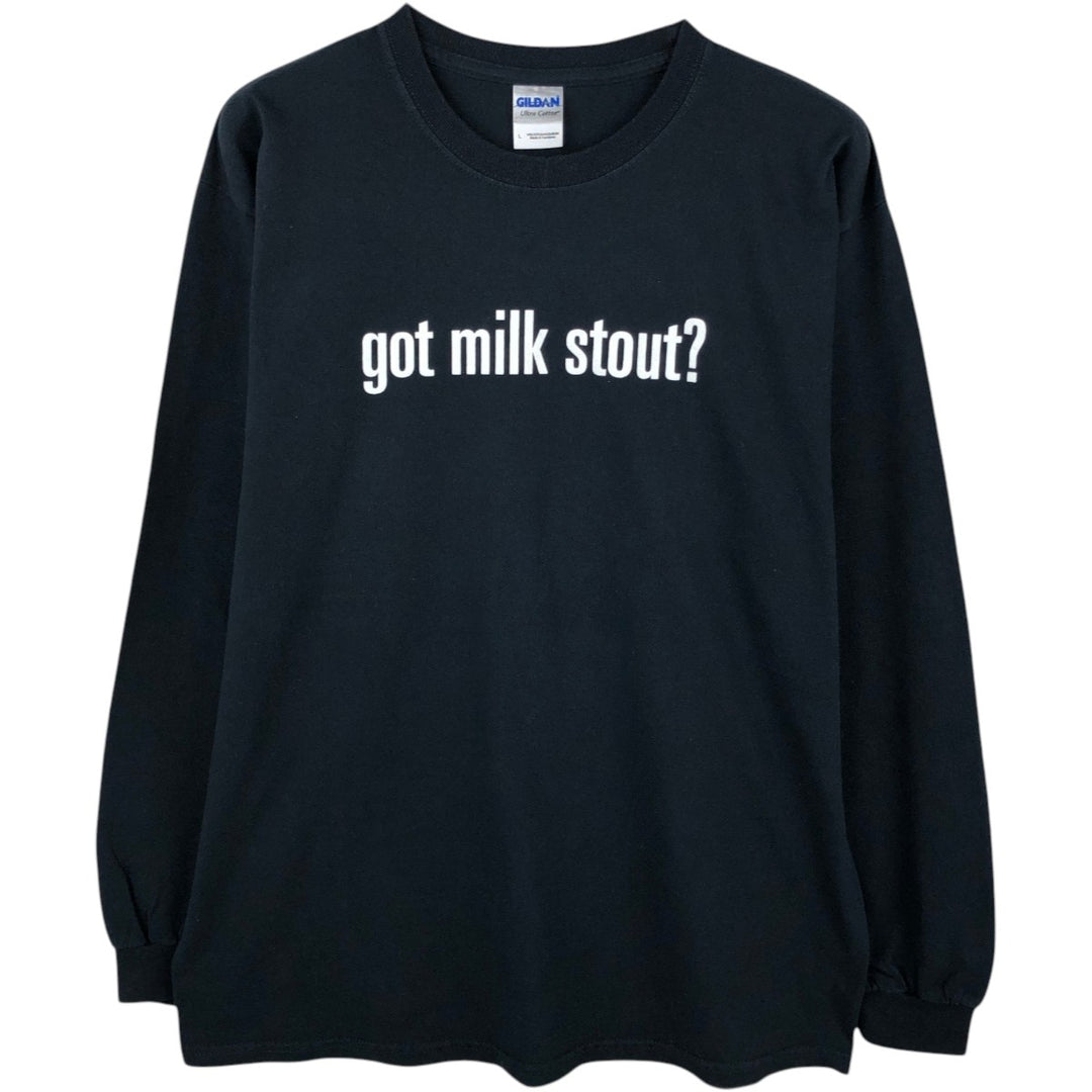 Gildan Animal Pattern Long-Sleeve T-Shirt (Men's Size L) cotton black type Vintage Second Hand
