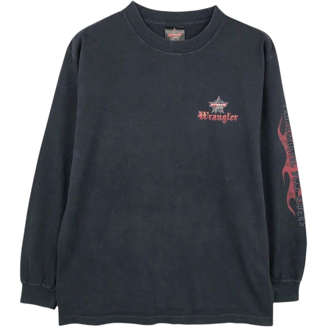 Professional Bull Riders Fire Pattern Long-Sleeve T-Shirt (Men's Size M) cotton black type Vintage Second Hand