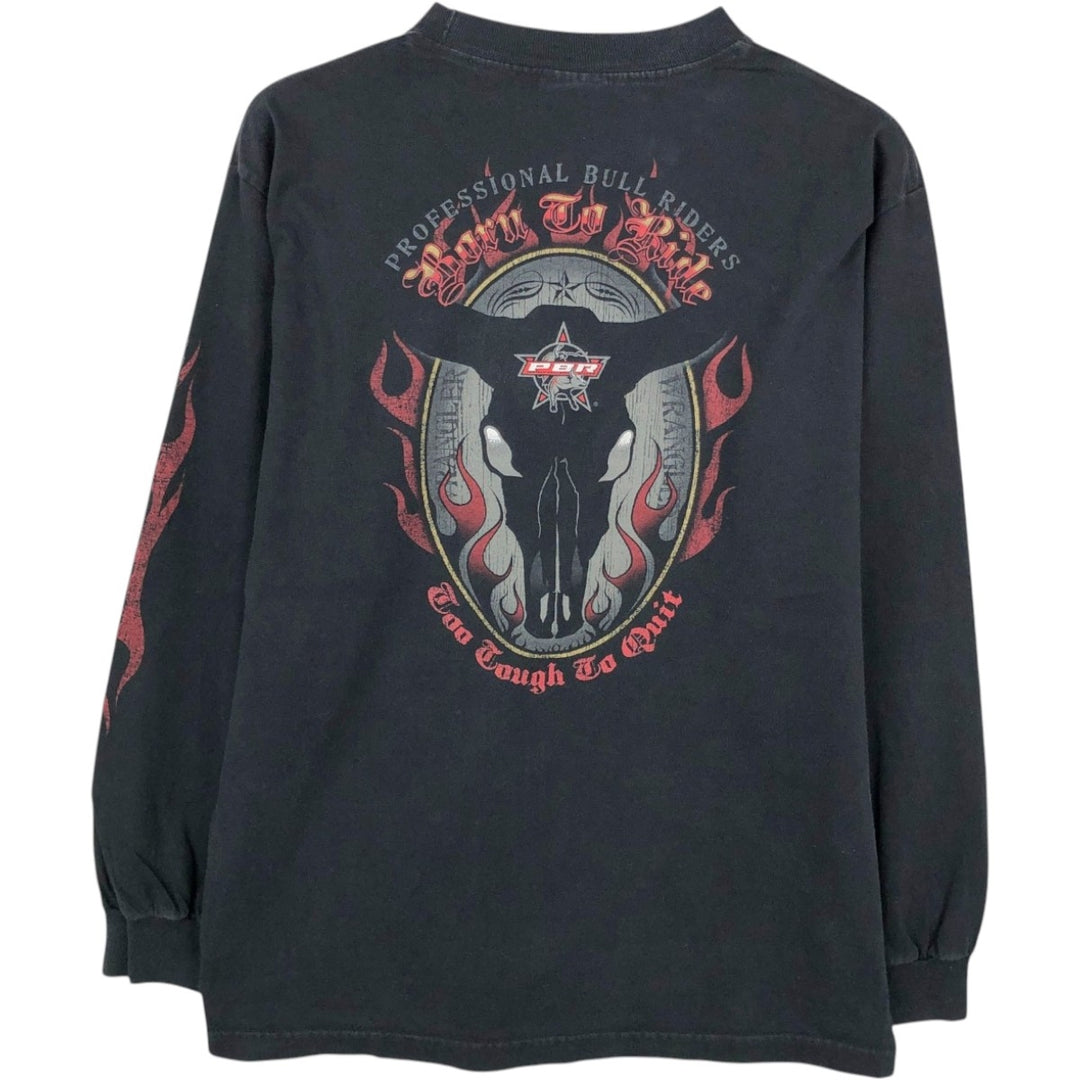Professional Bull Riders Fire Pattern Long-Sleeve T-Shirt (Men's Size M) cotton black type Vintage Second Hand