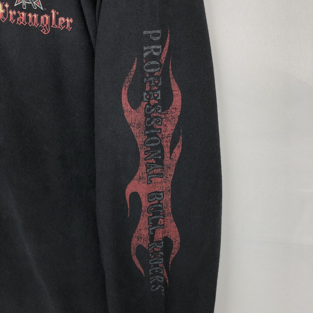 Professional Bull Riders Fire Pattern Long-Sleeve T-Shirt (Men's Size M) cotton black type Vintage Second Hand