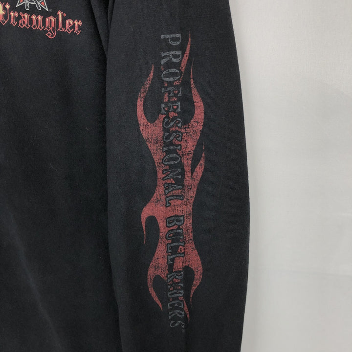 Professional Bull Riders Fire Pattern Long-Sleeve T-Shirt (Men's Size M) cotton black type Vintage Second Hand