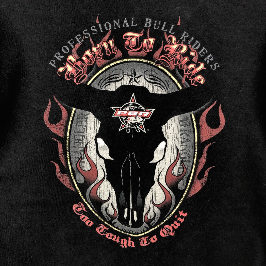 Professional Bull Riders Fire Pattern Long-Sleeve T-Shirt (Men's Size M) cotton black type Vintage Second Hand