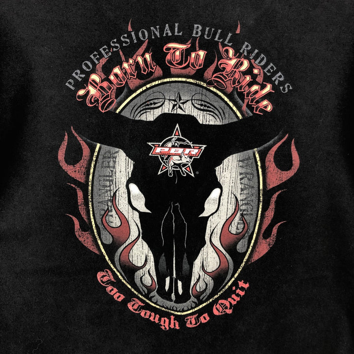 Professional Bull Riders Fire Pattern Long-Sleeve T-Shirt (Men's Size M) cotton black type Vintage Second Hand